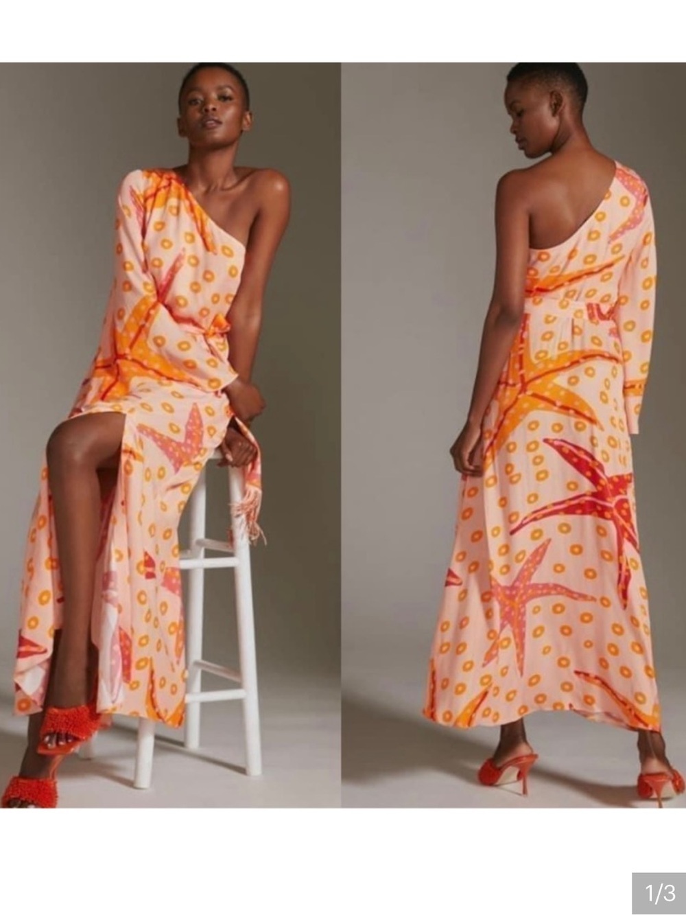 Farm Rio x Anthropologie One-Shoulder Maxi Dress - Starfish Pink & Orange, Small